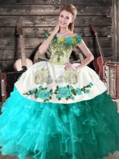Elegant Embroidery Quinceanera Gown Aqua Blue Lace Up Sleeveless Floor Length