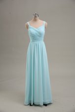 Empire Prom Dress Blue Straps Chiffon Sleeveless Floor Length Zipper