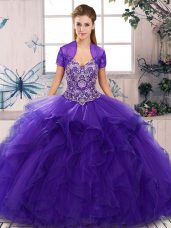 Purple Sleeveless Tulle Lace Up 15th Birthday Dress for Military Ball and Sweet 16 and Quinceanera