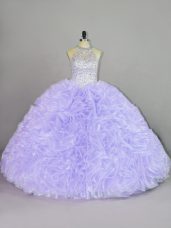 Sweet Halter Top Sleeveless Organza 15th Birthday Dress Beading and Ruffles Lace Up