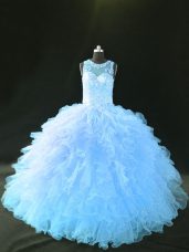 Graceful Ball Gowns Sleeveless Blue and Light Blue Ball Gown Prom Dress Lace Up