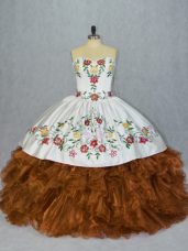 Perfect Brown Lace Up Sweetheart Embroidery and Ruffles Quinceanera Gowns Organza Sleeveless