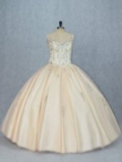 Champagne V-neck Neckline Beading Quinceanera Dresses Sleeveless Lace Up