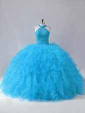 Beauteous Sleeveless Beading and Ruffles Lace Up Sweet 16 Dresses