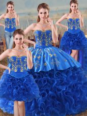 Embroidery and Ruffles Quinceanera Gown Royal Blue Lace Up Sleeveless Floor Length