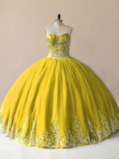 Clearance Olive Green Lace Up Sweetheart Embroidery Quinceanera Dress Tulle Sleeveless