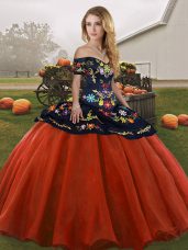 Spectacular Rust Red Sleeveless Floor Length Embroidery Lace Up Quinceanera Gown