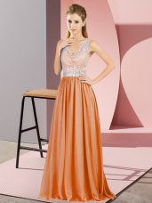 Adorable Orange Empire Beading and Lace Prom Dress Backless Chiffon Sleeveless Floor Length