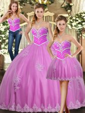 Sumptuous Lilac Sleeveless Beading and Appliques Floor Length Quince Ball Gowns