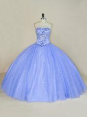 Lavender Tulle Lace Up Strapless Sleeveless Floor Length Sweet 16 Dress Beading and Sequins