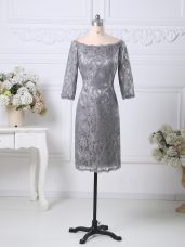 Best Selling Grey Zipper Prom Party Dress Lace Half Sleeves Knee Length