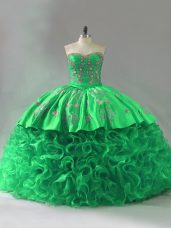 Green Sweetheart Lace Up Embroidery and Ruffles Sweet 16 Quinceanera Dress Sleeveless