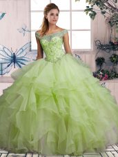 Sleeveless Beading and Ruffles Lace Up Quinceanera Gown