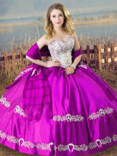 Purple Lace Up Quinceanera Gown Embroidery Sleeveless Floor Length