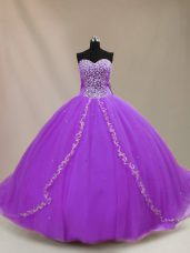 Sleeveless Court Train Beading Lace Up Ball Gown Prom Dress