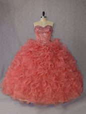 Organza Sleeveless Sweet 16 Quinceanera Dress Brush Train and Beading and Ruffles