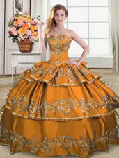 Brown Sweetheart Neckline Embroidery and Ruffled Layers Sweet 16 Quinceanera Dress Sleeveless Lace Up
