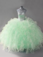 Great Beading and Ruffles Quinceanera Gown Apple Green Lace Up Sleeveless Floor Length