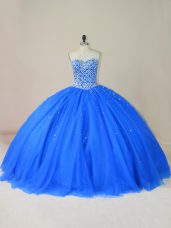 Sweetheart Sleeveless Lace Up Quinceanera Dress Blue Tulle