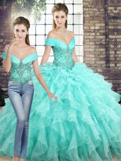 Best Sleeveless Brush Train Beading and Ruffles Lace Up Sweet 16 Dresses