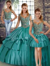 Elegant Sleeveless Lace Up Floor Length Beading and Ruffled Layers Quinceanera Dress