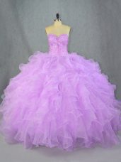 Lavender Sleeveless Beading and Ruffles Floor Length Quince Ball Gowns