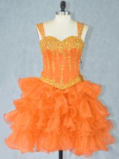 Best Selling Orange Ball Gowns Straps Sleeveless Organza Mini Length Lace Up Beading and Ruffled Layers Dress Like A Star