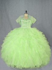 New Arrival Sleeveless Lace Up Floor Length Beading and Ruffles Quinceanera Gown