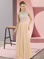 Empire Prom Gown Peach High-neck Chiffon Sleeveless Floor Length Zipper