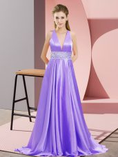 Lavender Sleeveless Beading Backless Evening Dress