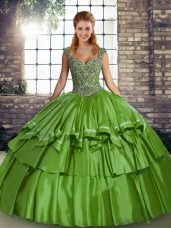 Excellent Green Sleeveless Taffeta Lace Up 15th Birthday Dress for Military Ball and Sweet 16 and Quinceanera