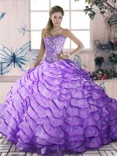 Sweetheart Sleeveless Organza Quinceanera Dress Beading and Ruffled Layers Lace Up