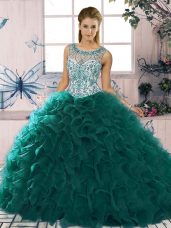 Trendy Organza Sleeveless Floor Length Quinceanera Dresses and Beading and Ruffles