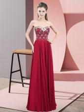 Decent Sweetheart Sleeveless Zipper Red Carpet Prom Dress Wine Red Chiffon