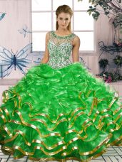 Decent Floor Length Green Ball Gown Prom Dress Scoop Sleeveless Lace Up