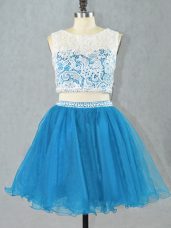Charming Two Pieces Dress Like A Star Blue Scoop Organza Sleeveless Mini Length Zipper