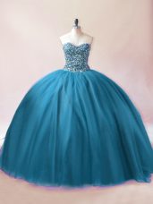 Noble Teal Sleeveless Tulle Lace Up 15 Quinceanera Dress for Sweet 16 and Quinceanera