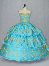 Low Price Sweetheart Sleeveless Lace Up 15 Quinceanera Dress Baby Blue Satin and Organza