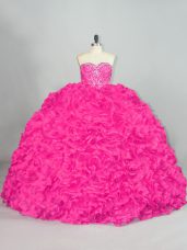 Organza Sleeveless 15 Quinceanera Dress Brush Train and Beading and Ruffles
