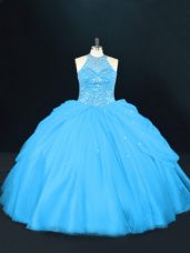 Aqua Blue Sleeveless Beading Floor Length Sweet 16 Dress