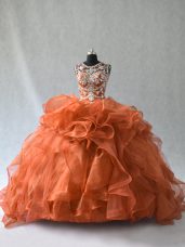 Gorgeous Ball Gowns Sleeveless Rust Red Quinceanera Gowns Lace Up