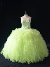 Fantastic Yellow Green Sleeveless Beading and Ruffles Floor Length Quince Ball Gowns