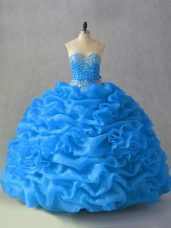 Fantastic Ball Gowns Sweet 16 Quinceanera Dress Blue Sweetheart Organza Sleeveless Floor Length Lace Up