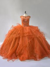 Modest Rust Red Sleeveless Ruffles Lace Up Sweet 16 Quinceanera Dress