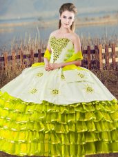 Organza Sweetheart Sleeveless Lace Up Beading and Ruffled Layers 15 Quinceanera Dress in Olive Green