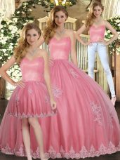 Hot Selling Watermelon Red Sweetheart Lace Up Appliques Quinceanera Gowns Sleeveless
