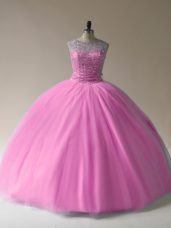 Beading Quinceanera Dress Baby Pink Lace Up Sleeveless Floor Length