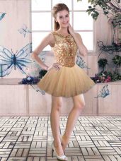 Clearance Champagne Sleeveless Beading Mini Length Club Wear