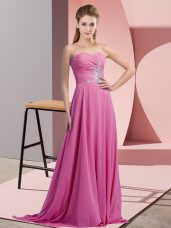 Lilac Sleeveless Chiffon Lace Up Prom Evening Gown for Prom and Party and Military Ball