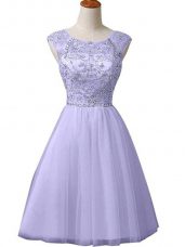 Beading Lavender Zipper Sleeveless Mini Length